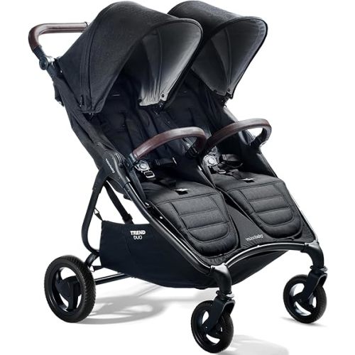 Double Stroller (Travel)- Valco Baby - Trend Duo Side by Side Double Stroller - Side by Side Double Stroller for Newborn and Toddler - Easy Compact Fold, Multi-Position Recline, Large Canopy Infant Twin Stroller (Night Black)