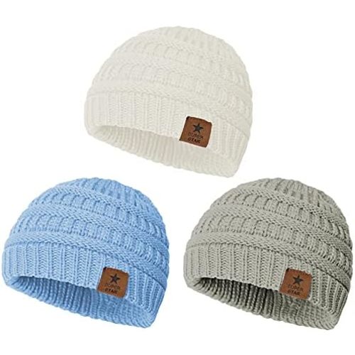 Durio Soft Warm Knitted Baby Hats Caps Cute Cozy Chunky Winter Infant Toddler Baby Beanies for Boys Girls