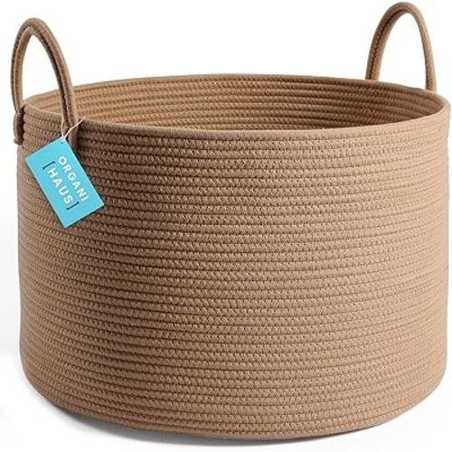 OrganiHaus Throw Blanket Basket for Living Room 20x13 | Extra Large Basket for Storage | Large Woven Basket for Storage | Pillow Basket & Blanket Holder for Bedroom | Woven Laundry Hamper - Honey