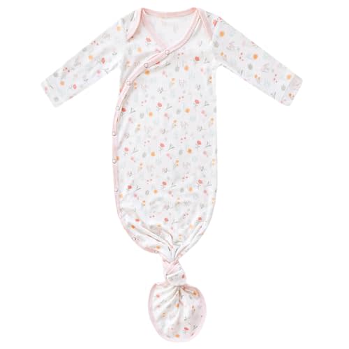 Copper Pearl Baby Gown - Knotted Newborn Sleepers for Baby Boy and Girl, Soft Stretchy Long Sleeve Infant Gowns with Bottom Tie and Hand Mittens, Perfect Hospital Coming Home Outfit (Mabel)