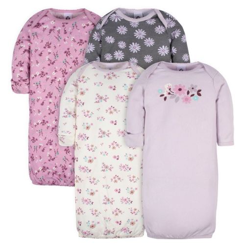 Gerber Baby Girls' Gowns - Lavender Garden - 0-6 Months - 4-Pack
