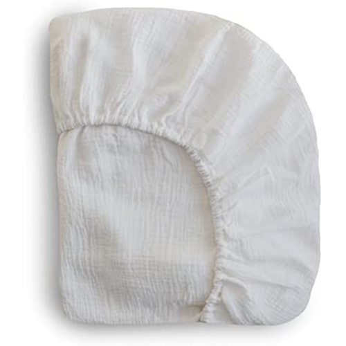 mushie Extra Soft Muslin Fitted Crib Sheet | 28"x 52" (White)