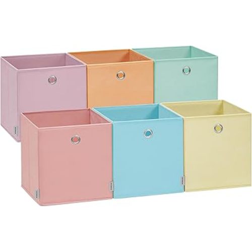 SONGMICS Storage Cubes, Set of 6 Foldable Storage Boxes, 13 x 13 x 13 Inches, Closet Organizers for Shelf, Rainbow Storage Bins, Colorful Fabric Bins for Bedroom, Living Room URFB233X01