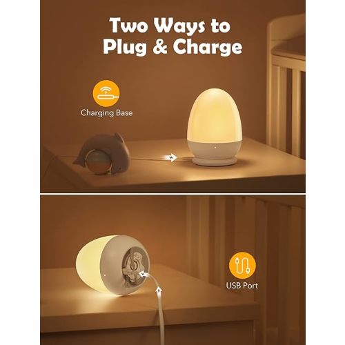 JolyWell Baby Night Light for Kid, Portable Egg Nightlight with Stable Charging Pad, Touch Nursery Night Lamp for Breastfeeding, Toddler Night Light for Bedroom, Timer Setting, ABS+PC, White-2