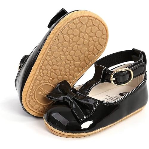 E-FAK Baby Girls Shoes Mary Jane Flats Shoes Anti-Slip Soft Rubber Sole Toddler First Walkers Princess Dress Shoes