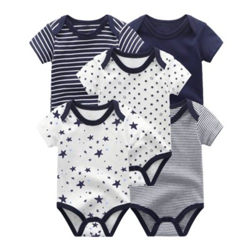 Falianni Baby Boy Girl Casual Short Sleeve Bodysuits,5-Pack,Sizes 0-12M