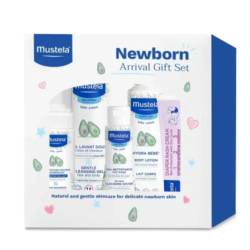 Mustela Newborn Arrival Gift Set - Baby Skincare & Bath Time Essentials - Natural & Plant Based - 5 Items Set