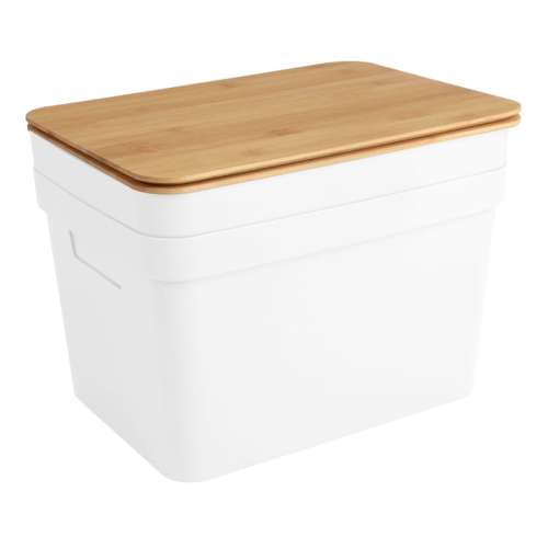 2-Pack White Storage Bin with Bamboo Lid 15L | At Home
