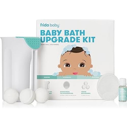 Frida Baby Baby Bath Upgrade Kit | Infant and Toddler Bath Essentials, Rinser Cup, Baby Bath Silicone Brush, Bath Bombs, Essential Oil Vapor Drops