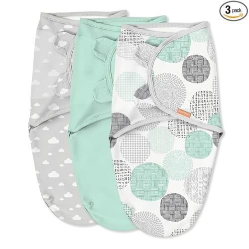 SwaddleMe by Ingenuity Original Swaddle - Size Small/Medium, 0-3 Months, 3-Pack (Floating Geo)