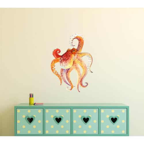 Watercolor Octopus #7 Wall Decal Ocean Sea Life Removable Fabric Wall Sticker
