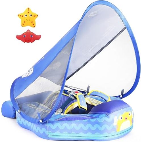 Mambobaby Float with Canopy Size Improved Non Inflatable Infant Baby Pool Float Smart Mambo Float Swim Trainer Add Tail Swim Float Mambo Float Solid Air Free Water Waist Swimming Ring