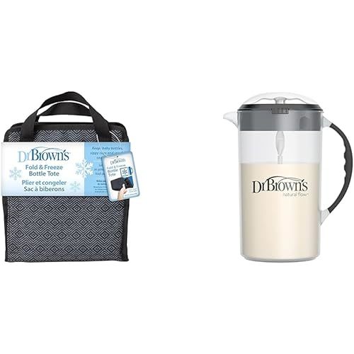 Dr. Brown's Fold & Freeze Bottle Tote, Breastfeeding Essential Cooler Bag & Baby Formula Mixing Pitcher with Adjustable Stopper, Locking Lid, & No Drip Spout