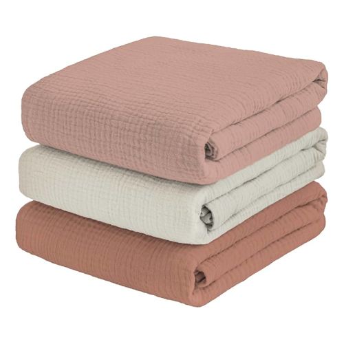 Muslin Swaddle Blankets for Baby Boy - 3 Pack 47x47 Inch Large Receiving Blankets Neutral, Soft Breathable Cotton Nursery Swaddles for Newborn, Infant (Cameo Brown, Cream White, Terracotta)