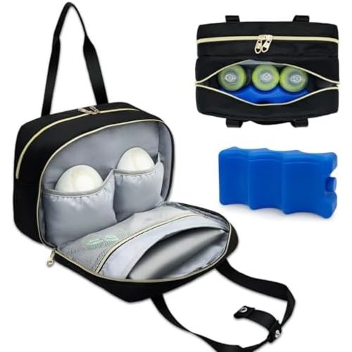 Wearable Breastmilk Bag with Ice Pack Fits for Elvie Hands-Free Pumps and Medela Pump in Style, Portable Pump Carrying Case for for Daycare, Work, and Travel (Bag Only) (Black)
