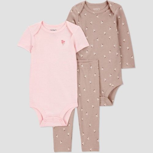 Carter's Just One You® Baby Girls' 3pc Floral Bodysuit Set - Brown