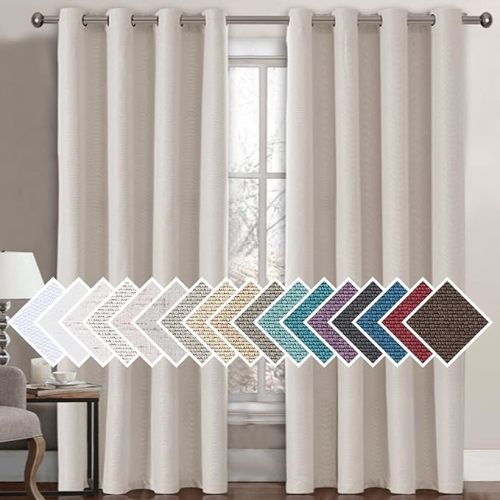 H.VERSAILTEX Linen Blackout Curtain 96 Inches Long for Bedroom/Living Room Thermal Insulated Grommet Linen Look Curtain Drapes Primitive Textured Burlap Effect Window Drapes 1 Panel - Ivory - W52" x L96"