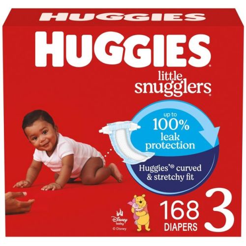 Huggies Little Snugglers Diapers- Size 3 - 168ct: 16-28 lbs, Wetness Indicator, Paraben-Free, Elastic Stretch Sides