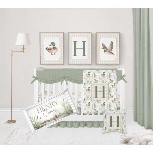 Mallard Duck Nursery Bedding Set, Baby Boy Bedding Set, Gingham Crib Bedding Set, Mallard Duck Nursery Decor, Hunting Baby Bedding Crib Sets