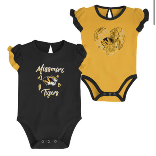 Missouri Tigers Baby BLACK Too Much Love 2PK One Piece Set