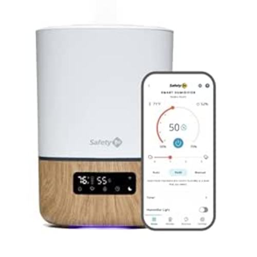Safety 1st Connected Smart Humidifier — 1 Gallon (3.8L) Tank Size, Cool Mist Humidifier with Hygrometer and Nightlight, and Whisper Quiet for Baby Bedroom, Nursery, iOS and Android Compatible