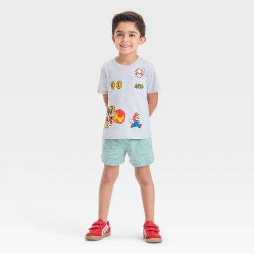 Toddler Boys' 2pc Nintendo Super Mario Pocket T-Shirt & Shorts Set - Gray 3T