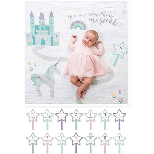 lulujo Baby’s First Year Milestone Blanket and Card Set | 40in x 40in (Something Magical)