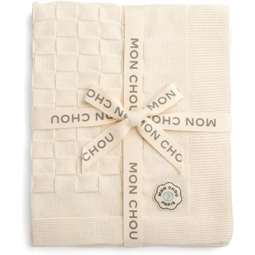 Knitted Baby Blanket, 100% Organic Pima Cotton Jersey, Soft Breathable Cozy, Perfect for Crib, Stroller, Nursery, Newborn Infant Boy Girl, 30” x 37”