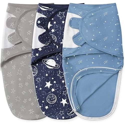 Baby Swaddles for Newborns with Zipper, 100% Cotton Newborn Swaddle Sack, 3 Pack Baby Swaddles 0-3 Months Swaddle Sleep Sack for Newborn Baby Boy Girl Blue Planet