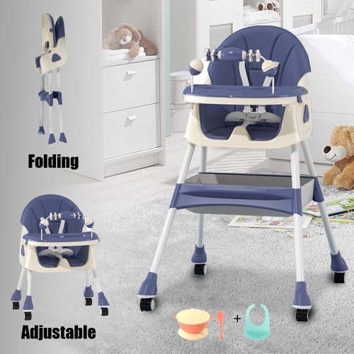 MONEHANE 4-in-1 Baby Highchair, Adjustable Dining Chairs, Convertible Seat with Tray, Blue