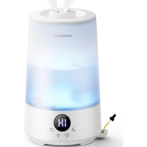 Homvana Humidifiers for Bedroom Home, 3.6 L Cool Mist Top-Fill 34H Super Long Time, Quiet 16dB, Baby Humidifier, Oil Diffuser Large, Plants, Nursery, Office BPA FREE, 7 Color Light (White Water Tank)