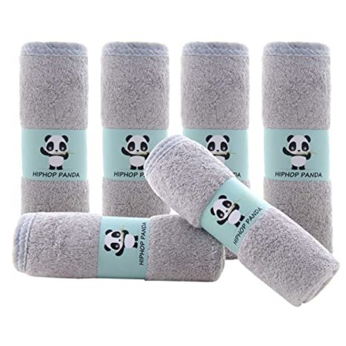 HIPHOP PANDA Baby Washcloths, Rayon Made from Bamboo - 2 Layer Ultra Soft Absorbent Newborn Bath Face Towel - Reusable Baby Wipes for Delicate Skin - Grey, 6 Pack - 10x10 Inch (Pack of 6)