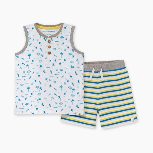 Burt's Bees Baby Desert Sun Henley Tank & French Terry Stripe Short Set - Desert Sun, 0-3 Months