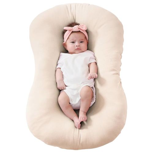 FUNUPUP Muslin Baby Lounger Cover Compatible with Snuggle Me Lounger, Infant Lounger Pillow Cover for Newborn, Removable Newborn Lounger Cover for Boys and Girls, Beige