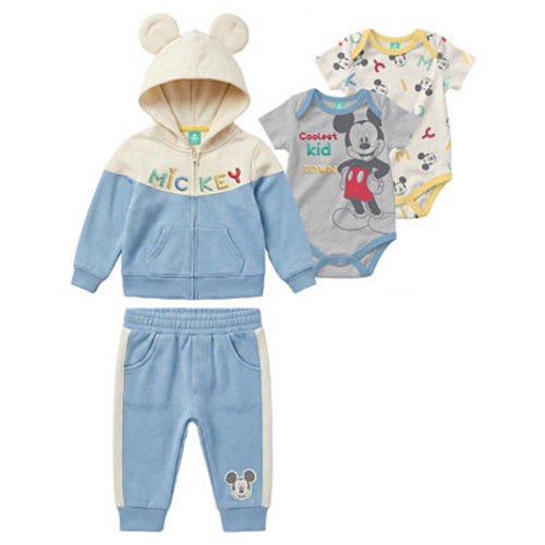 Baby Boys' Mickey Mouse Long-Sleeve Hoodie, 2 Bodysuit and Pants, 4-Piece Set
