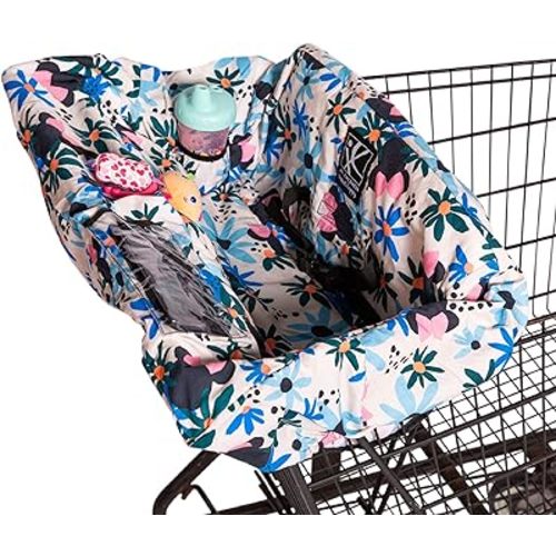 Disney Baby by J.L. Childress Shopping Cart & High Chair Cover - for Baby, Kids, Toddler, Girl - Phone Holder and Toy Loops - Extra Large, Universal Grocery Cart Cover - Minnie Mouse Floral