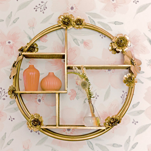 Crane Baby Brass Finish Wall Shelf - Floral