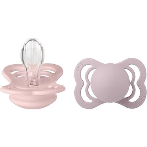 BIBS Supreme Baby Pacifiers | BPA-Free Silicone Pacifier | Made in Denmark | Set of 2 Soothers (Blossom/Dusky Lilac, 6-18 Months)