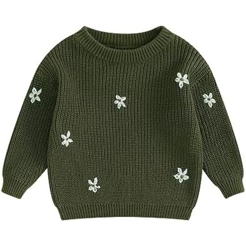 Infant Toddler Baby Girl Knit Sweater Long Sleeve Floral Embroidery Pullover Sweatshirt Warm Fall Winter Clothes