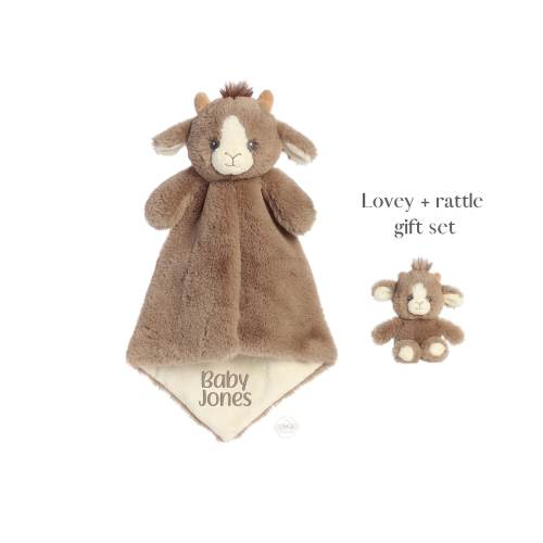 Personalized Goat Lovey Rattle, Baby Gift, Newborn Security Blanket, Baby Sleep Toys