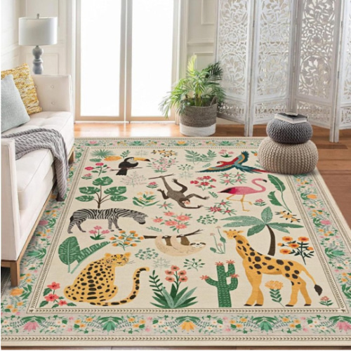 Acekool Modern Animal Print Area Rug, Ultra Soft Washable Low Pile, Non-Slip, 5x7ft, Tan