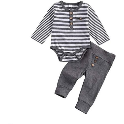 Newborn Baby Boy Girl Clothes Ribbed Knitted Cotton Long Sleeve Romper Long Pants Solid Color Fall Winter Outfits