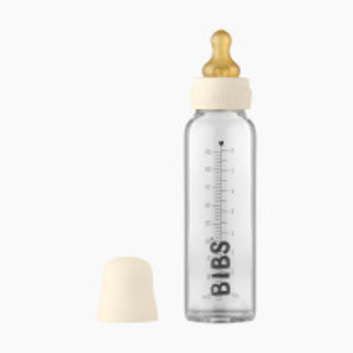 BIBS Baby Glass Bottle Complete Set with Natural Rubber Nipple - Ivory, 8 Oz
