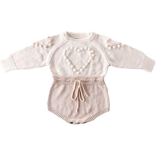 WALLARENEAR Newborn Baby Girl Sweater Romper Heart Long Sleeve Knitted Bodysuit Fall Winter Clothes Valentine's Day Outfits