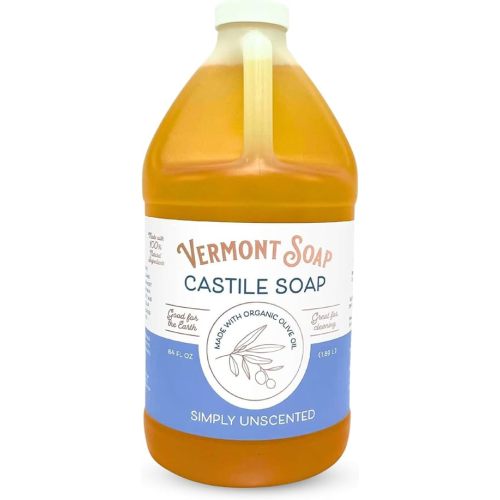 Vermont Castile Soap Unscented, Gentle Liquid Soap for Sensitive Skin & Natural Body Wash, Organic Hair Shampoo for Oily Hair, Aloe Castile Soap for Men & Women - 64 Oz