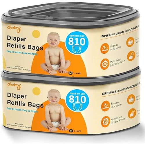 Jumbo Square Refill Compatible with Diaper Genie Classic,Compact and Select Pails,Odor Control & Durable,Holds Up to 810 Newborn Diapers,Plant Scented Disposal Bag Refills with Continuous Film（2 pack）