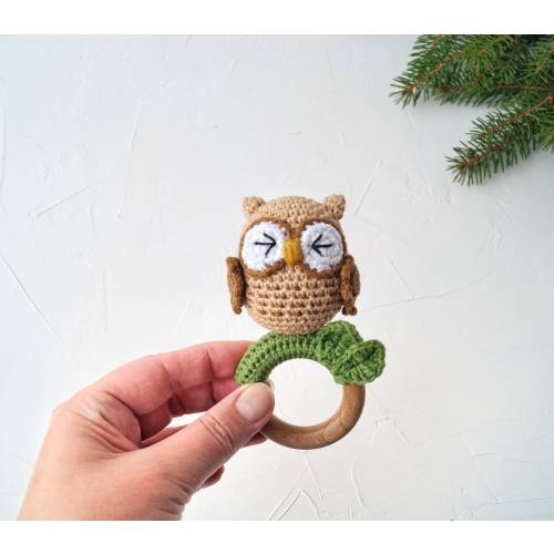 Owl baby toy, Gender neutral gift for owl or woodland baby shower, Forest animal small toy