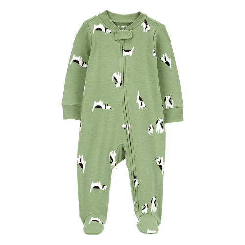 Green Baby Dog 2-Way Zip Cotton Sleep & Play Pajamas
