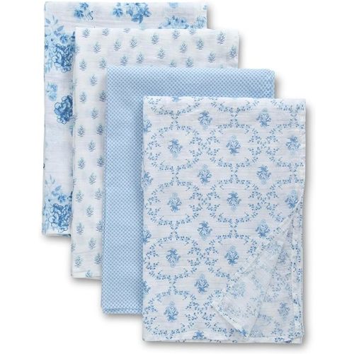 Delta Children 100% Cotton Muslin Baby Receiving Blankets for Girls and Boys – 47x47 Inches (Pack of 4), Blue Botanicals