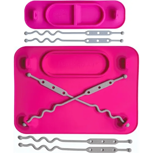 BUSY BABY Silicone Mat Bundle - 1 Original Mat Plus 1 Mini Mat, Strong Suction Cups, 6 Straps to Secure Baby Essentials and Keep them Off The Floor, Baby Led Weaning, Travel Sleeve Included